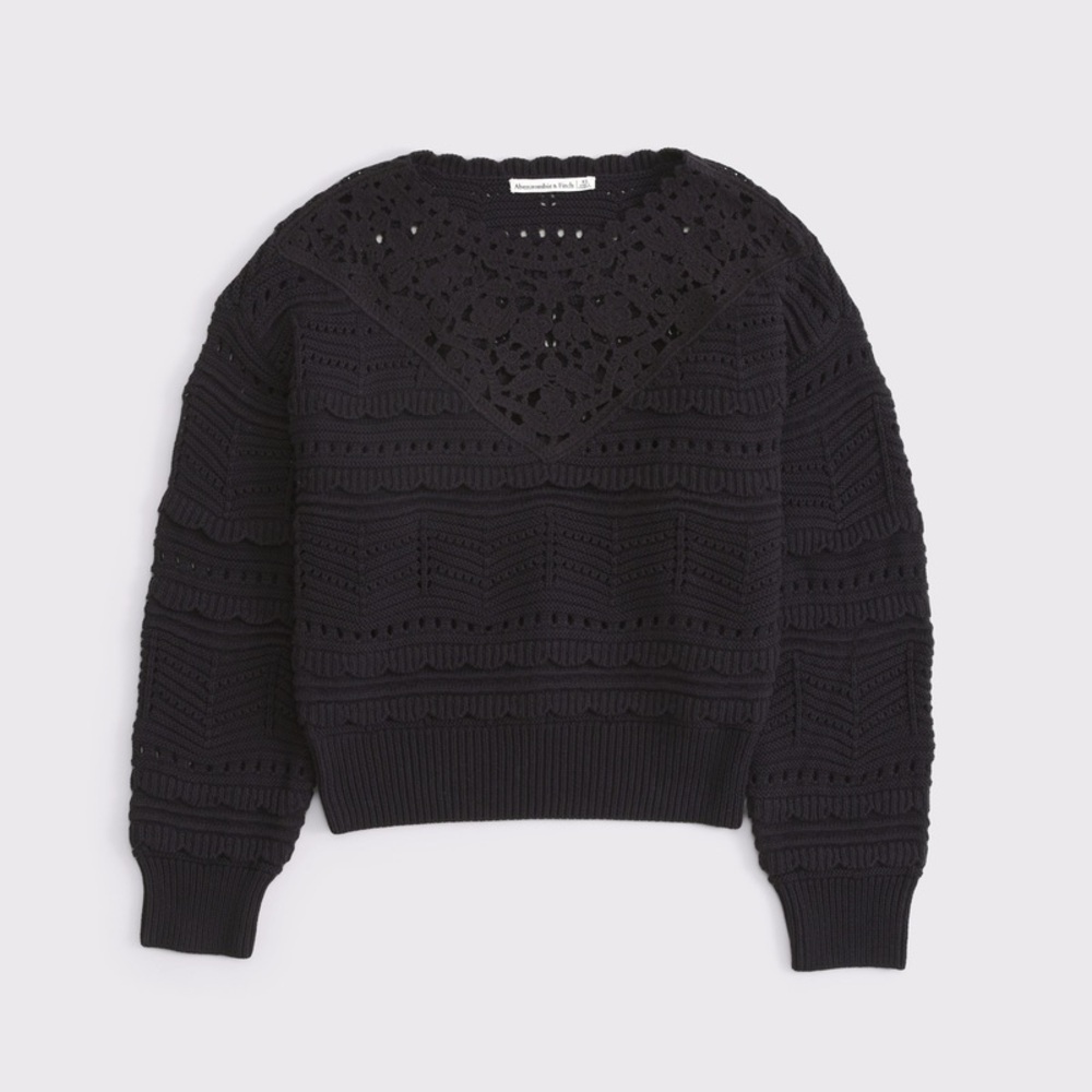 Abercrombie & Fitch Black Cutwork Crew Sweater